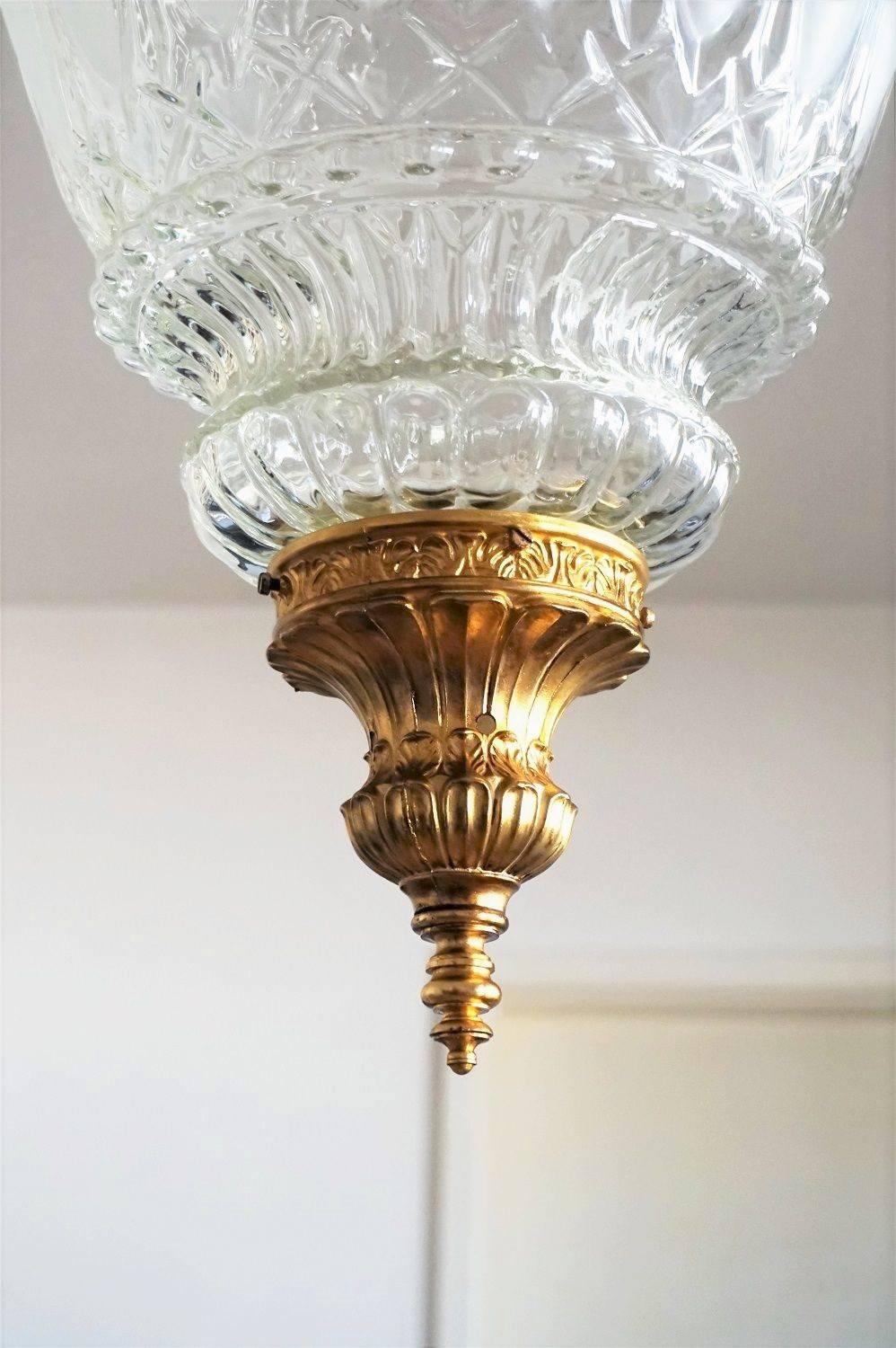 Art Deco Large Art Glass and Gilt Bronze Lantern Chandelier, circa 1920 2