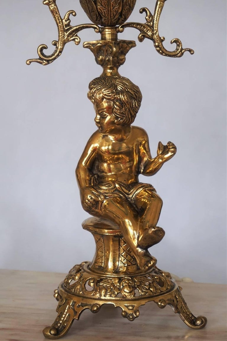 Pair of Solid Brass Cherub Table Lamps Art Nouveau Style, circa 1920 at
