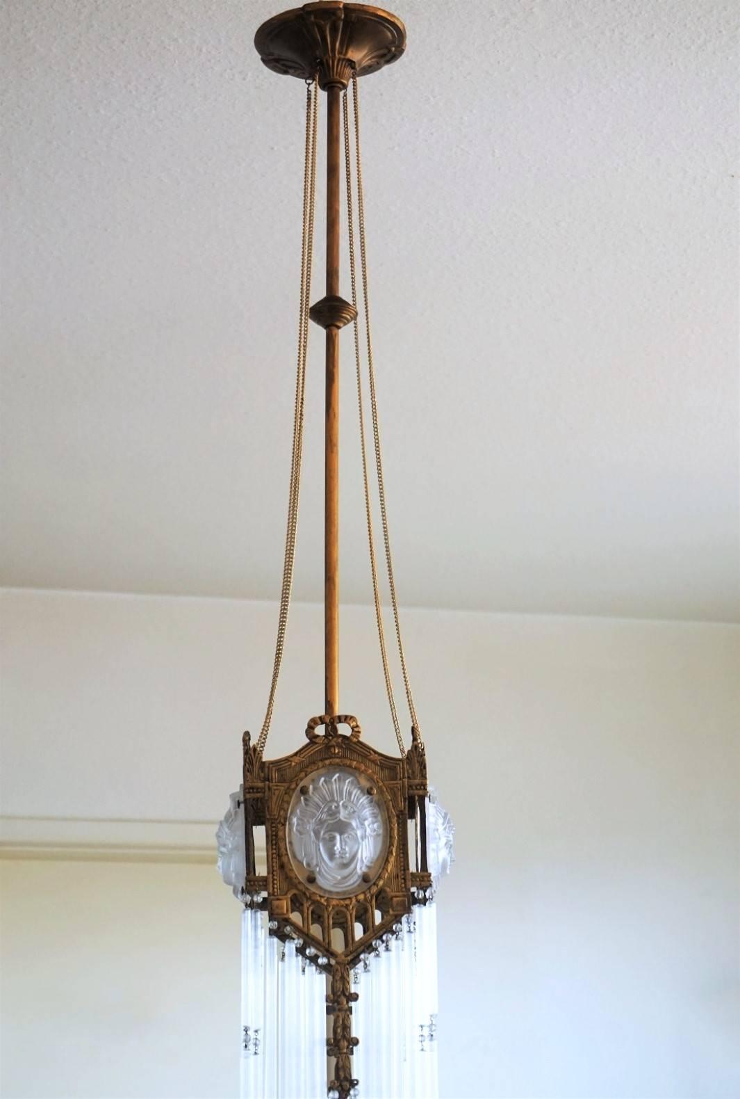 19th Century French Gilt Bronze Crystal Empire Style Chandelier, Unique Piece  1