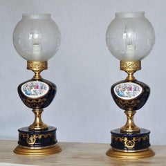 Pair of Italian Vintage Cobalt Blue Hand-Painted Porcelain Lamps, circa 1960