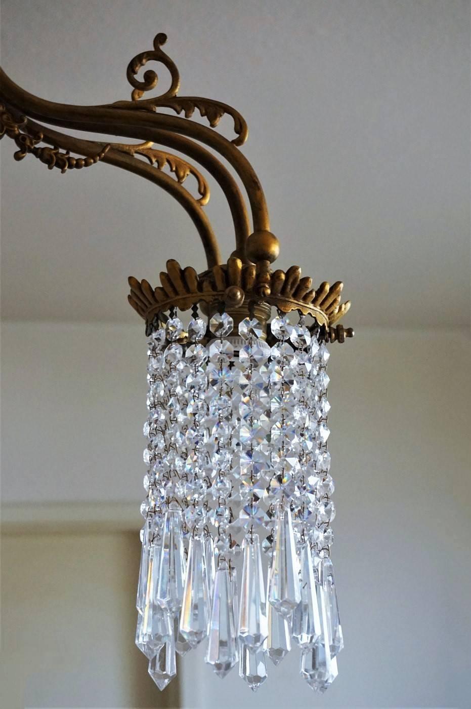 Early 20th Century Art Nouveau Style Bronze Crystal Chandelier