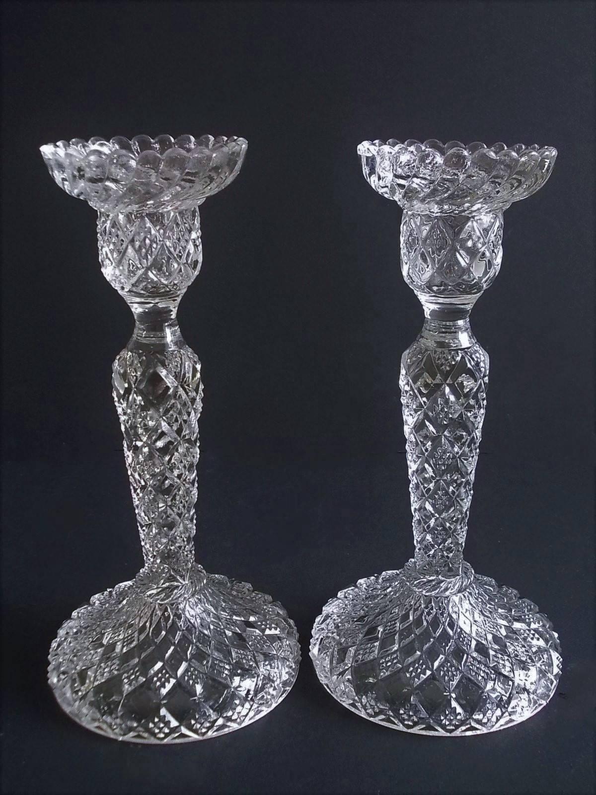 Antique German Pair of Meisenthal Crystal Candlesticks Candleholders, circa 1907 2
