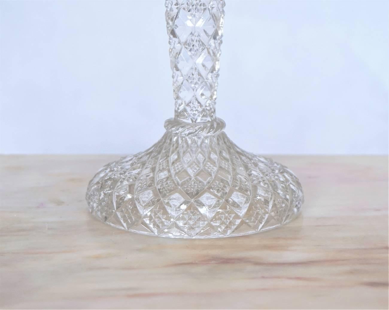 Early 20th Century Antique German Pair of Meisenthal Crystal Candlesticks Candleholders, circa 1907