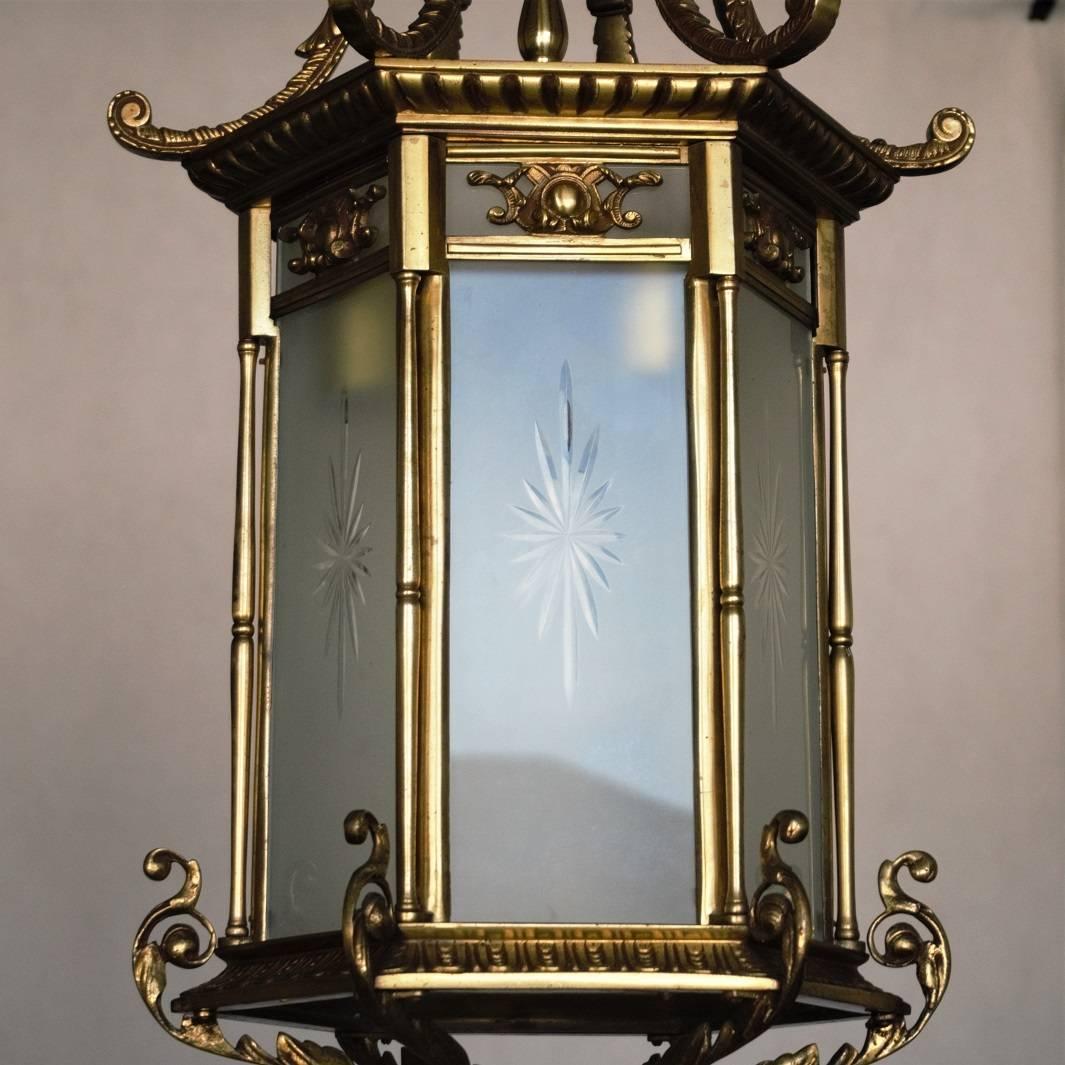 Large 19th Century Regency Style Bronze and Cut Glass  Lantern 1