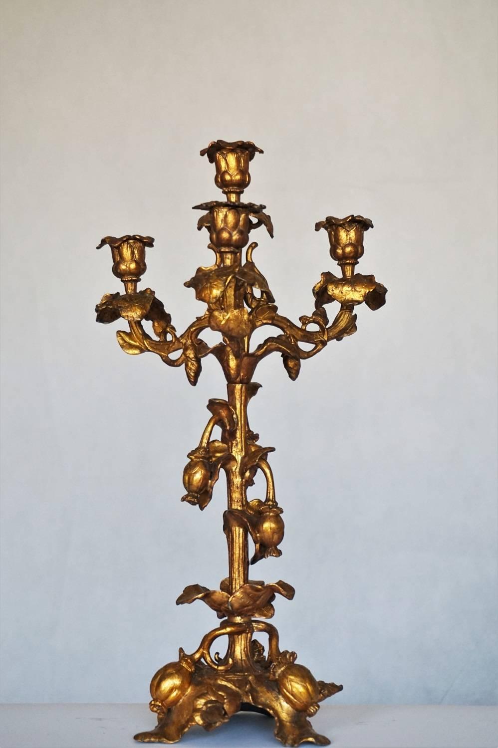 Mid-19th Century Pair of French Gilt Bronze Four-Light Candelabras Rococo Style 2