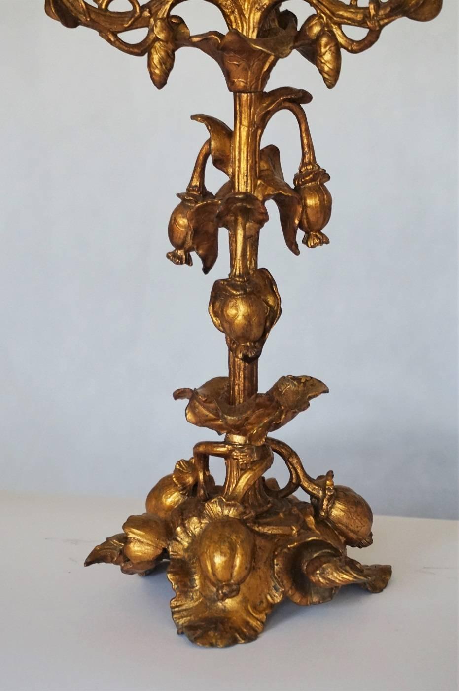 Mid-19th Century Pair of French Gilt Bronze Four-Light Candelabras Rococo Style 3