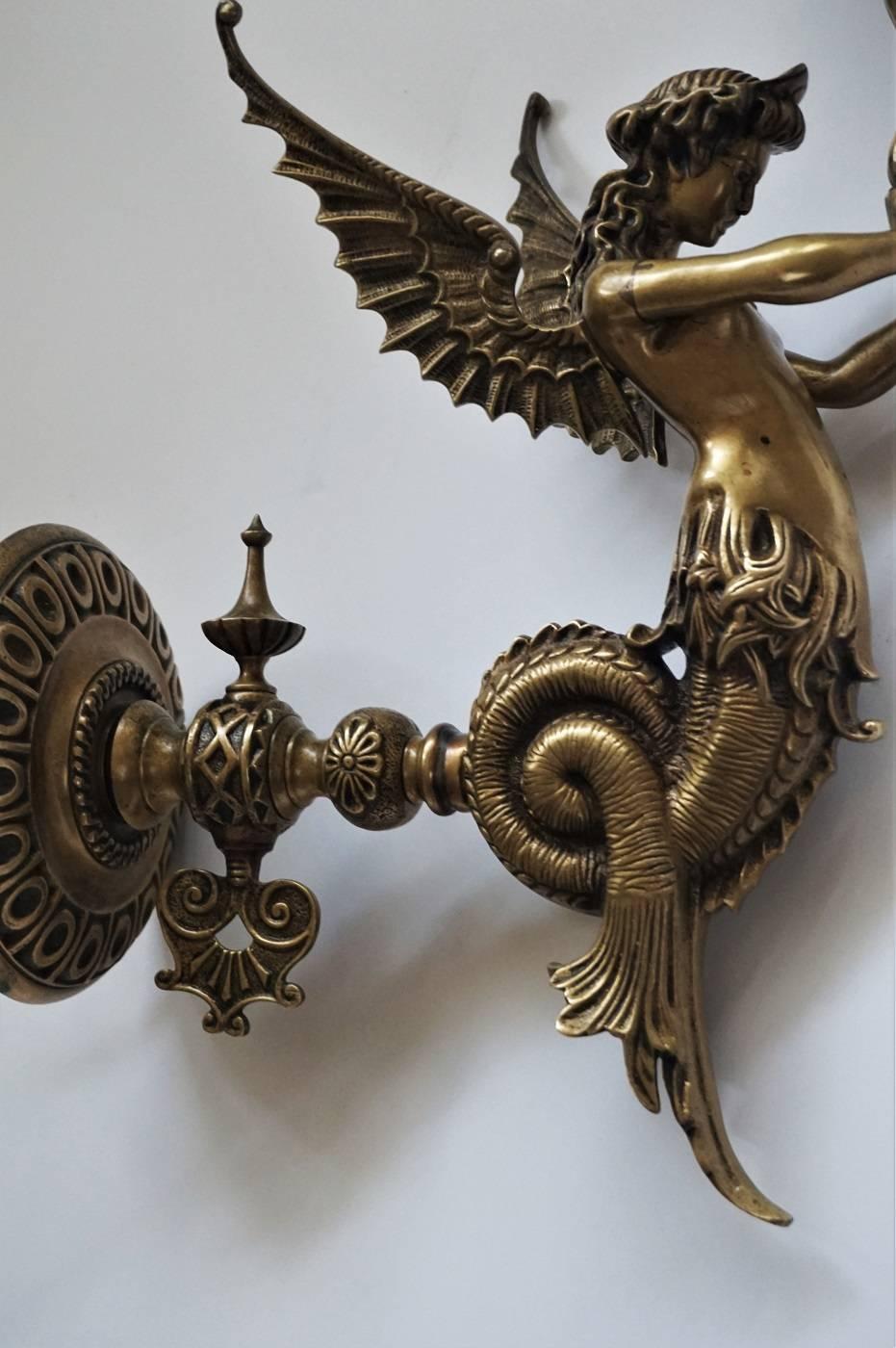 Late 19th Century Empire Style Bronze Winged Figural Wall Sconce, Candelabra 1