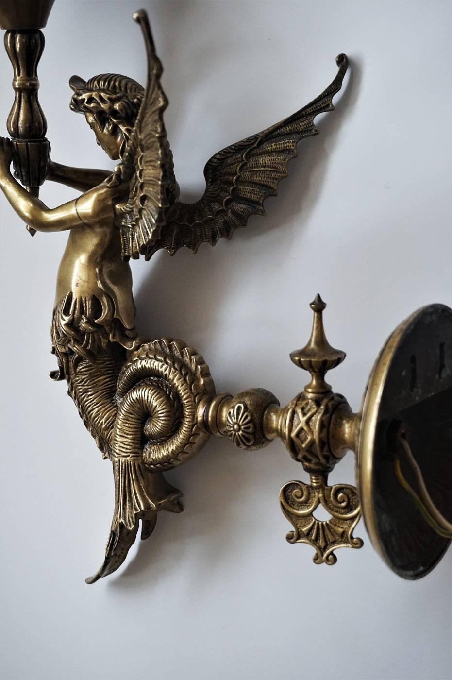 Late 19th Century Empire Style Bronze Winged Figural Wall Sconce, Candelabra 4