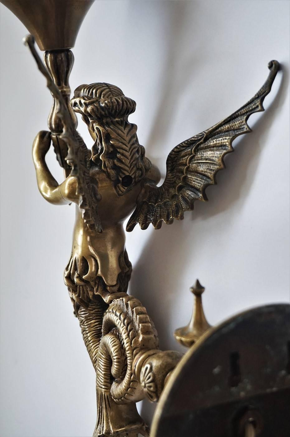 Late 19th Century Empire Style Bronze Winged Figural Wall Sconce, Candelabra 5