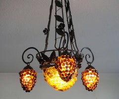 Italian Art Deco Murano Glass Grapes and Flowers Chandelier Pendant