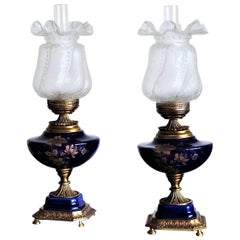 Midcentury Pair of Italian Cobalt Blue Porcelain Vase Table Lamps