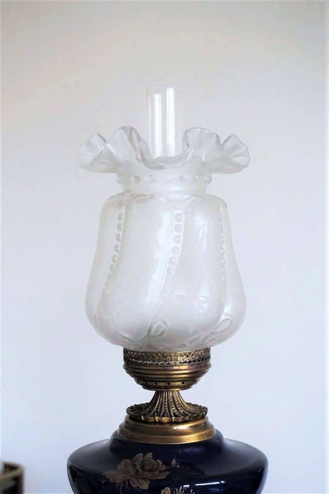 20th Century Midcentury Pair of Italian Cobalt Blue Porcelain Vase Table Lamps