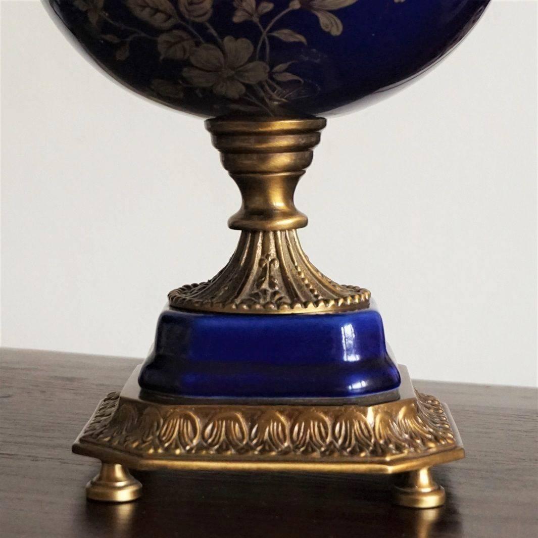 Midcentury Pair of Italian Cobalt Blue Porcelain Vase Table Lamps 1