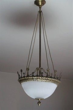 Spanish Art Deco Bronze Cut Glass Chandelier or Lantern, ca. 1920 - 1930