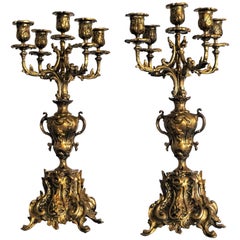 Pair of Art Nouveau Bronze Five-Light Candelabra, France, circa 1910