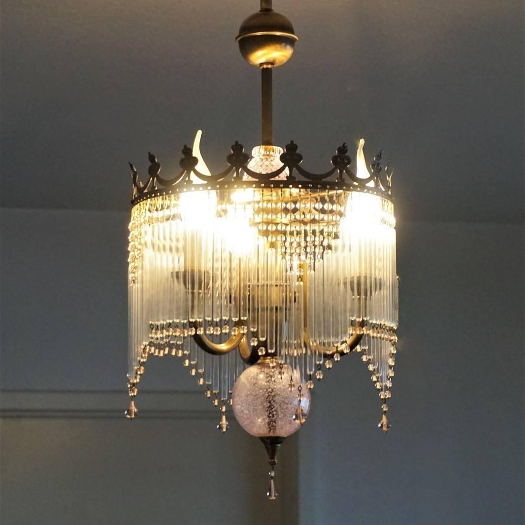 Mid-20th Century French Vintage Three-Light Chandelier with Glass Rods In Good Condition In Frankfurt am Main, DE