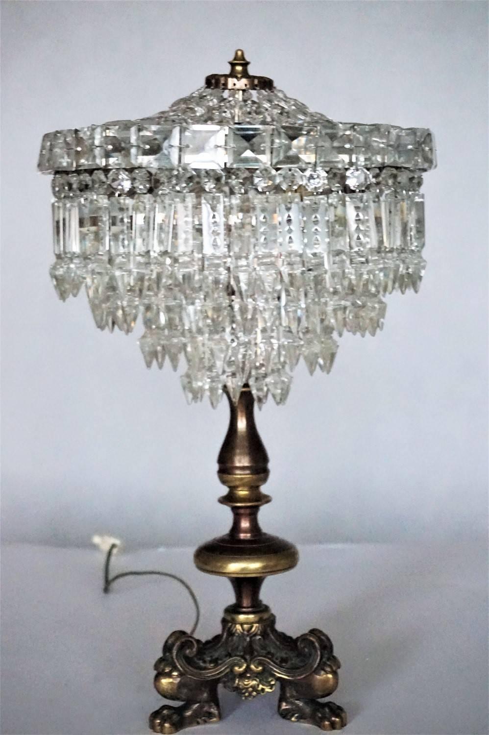 French Empire Style Crystal Three-Light Table Lamp Candelabra 1