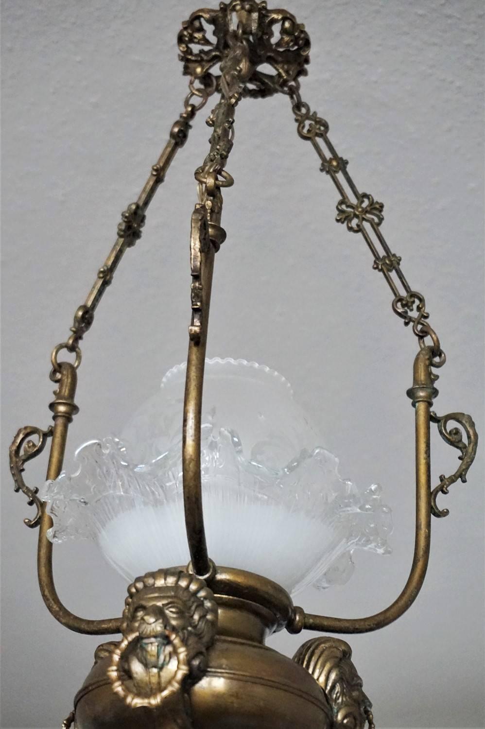 Late 19th Century French Empire-Style Brass Etched Glass Lantern, Pendant 5