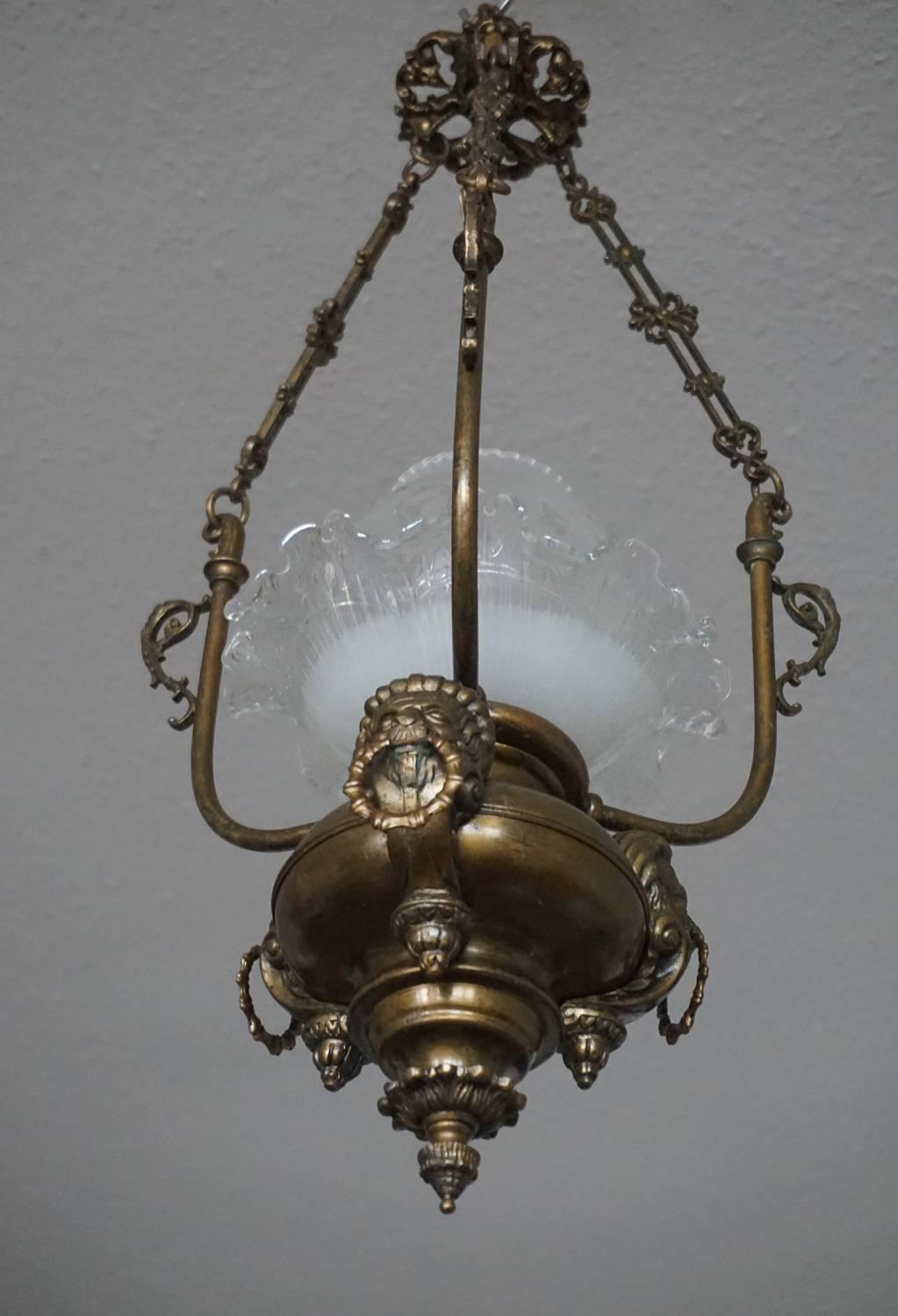 Late 19th Century French Empire-Style Brass Etched Glass Lantern, Pendant 4