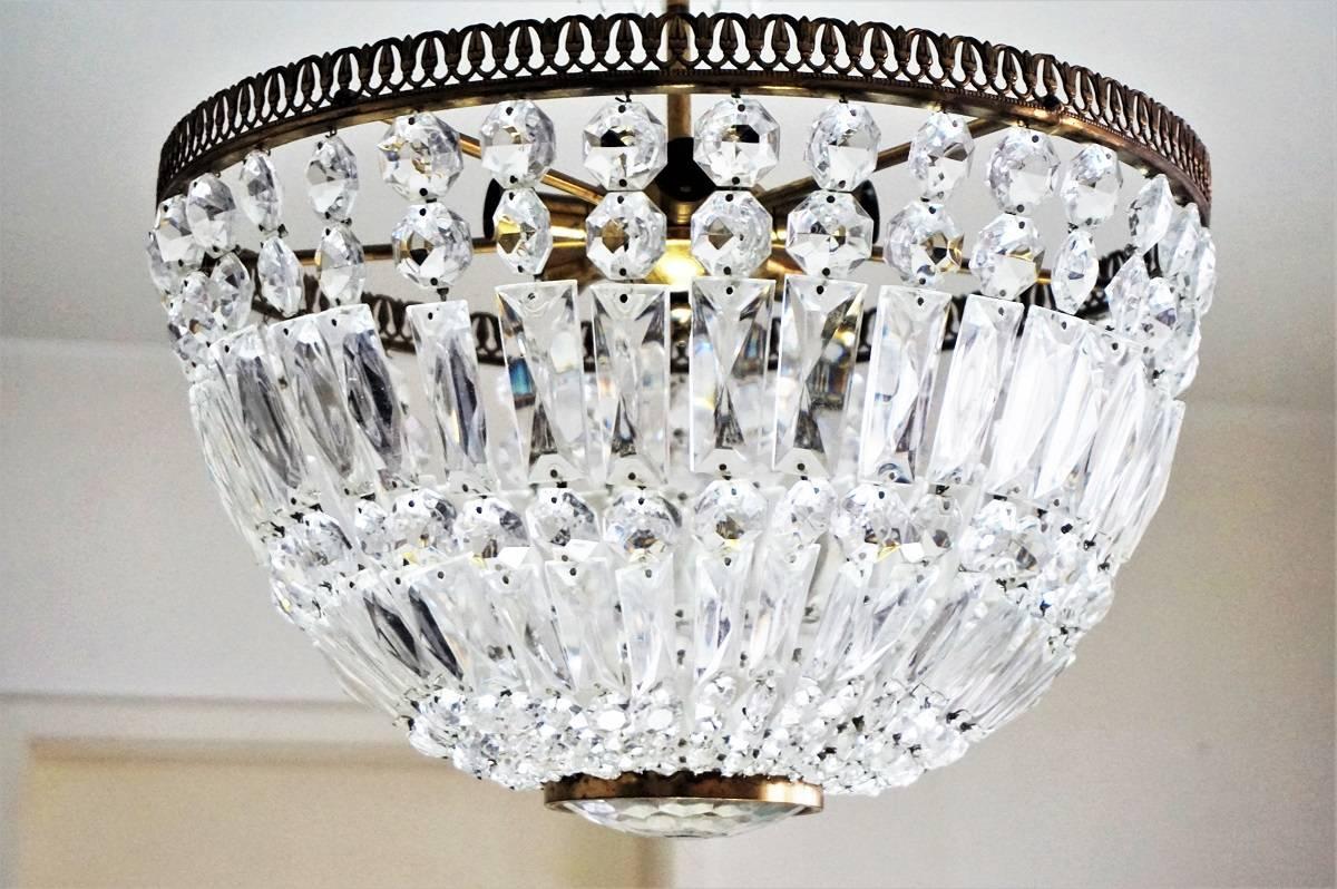Mid-20th Century Midcentury French Cut Crystal Corbeille Style Five-Light Chandelier