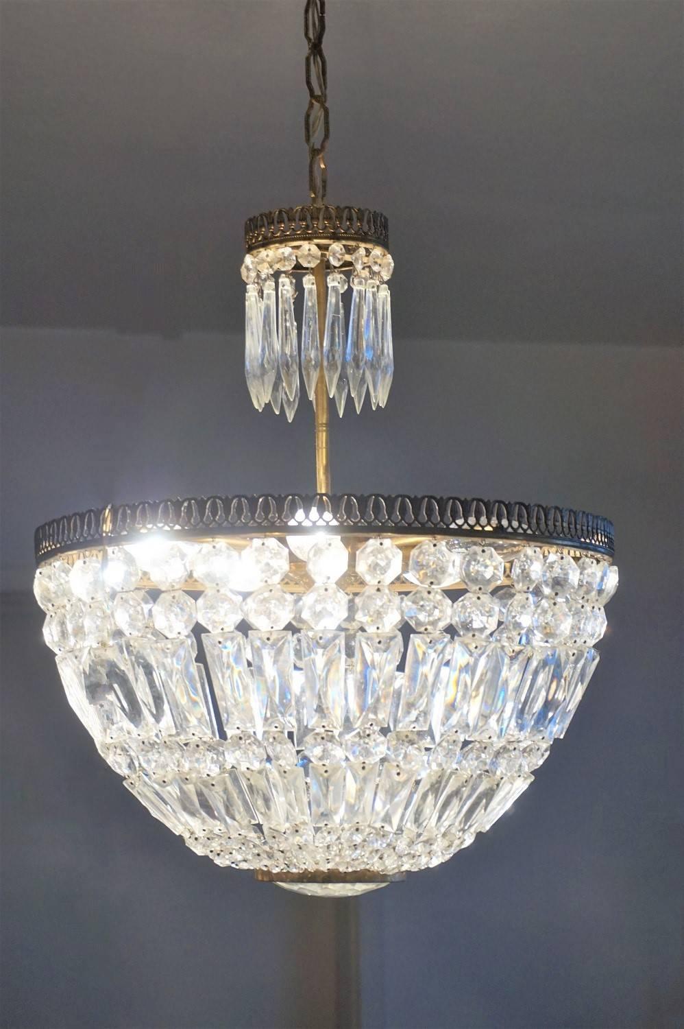 Midcentury French Cut Crystal Corbeille Style Five-Light Chandelier 3