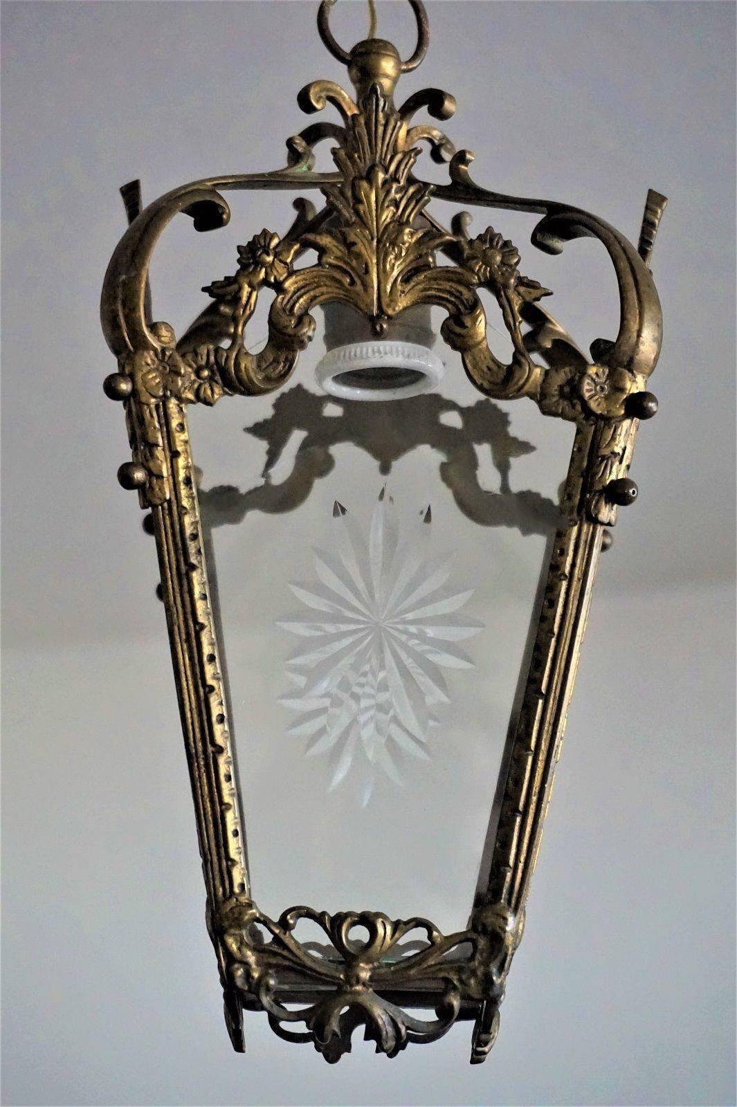 20th Century French Art Nouveau Bronze Cut-Glass Lantern, circa 1910