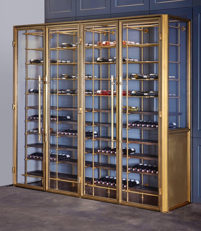 Brass Wine Room with Brass Framed Glass Doors and Pulls and Brass Wine