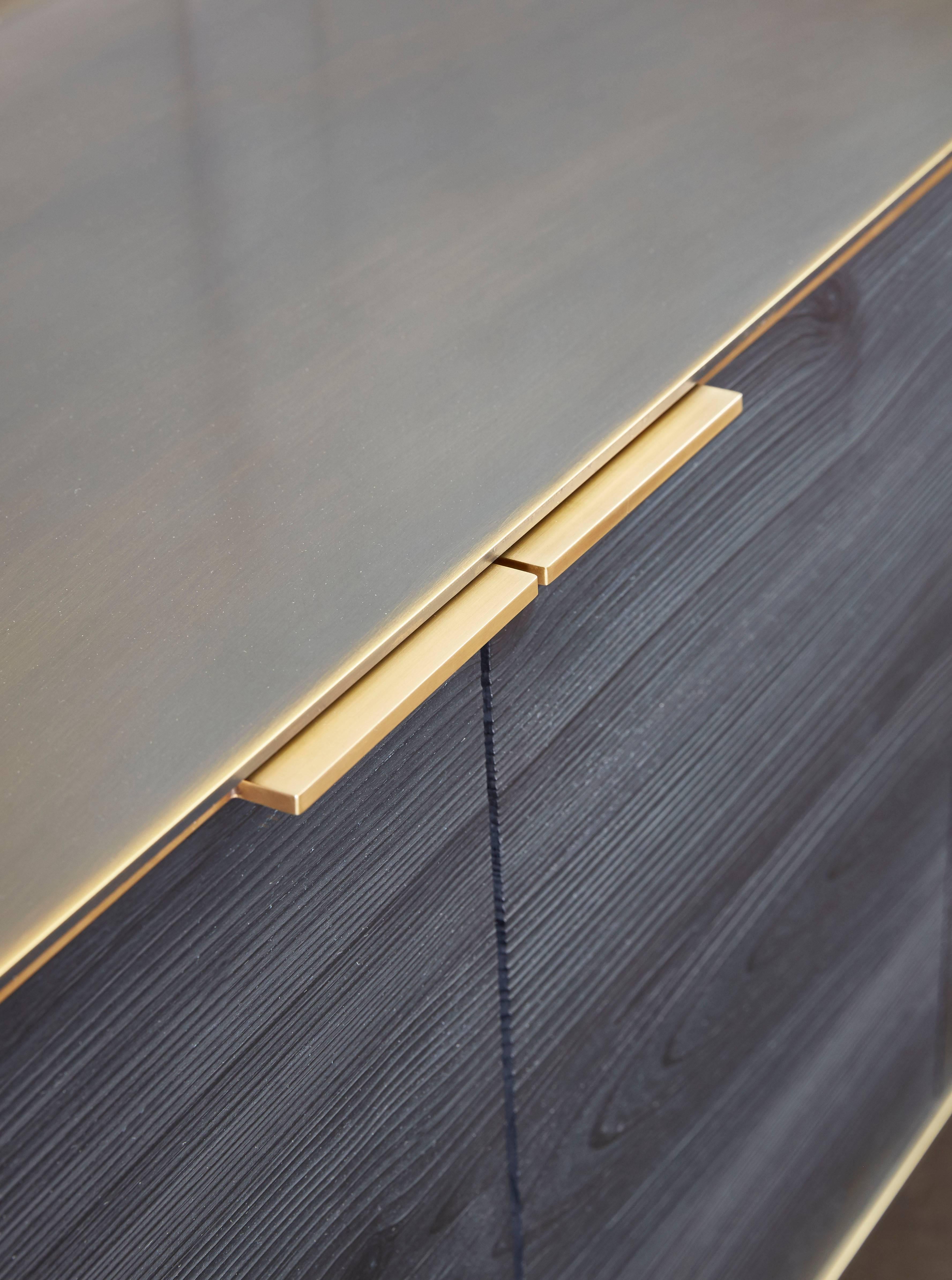 Blackened Collector's Charred Pine, Bronze Clad Wall Hanging Credenza By Amuneal For Sale