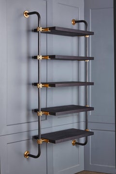 Scaffalatura industriale a parete in Wood Wood, Steele e Bronzo di Amuneal