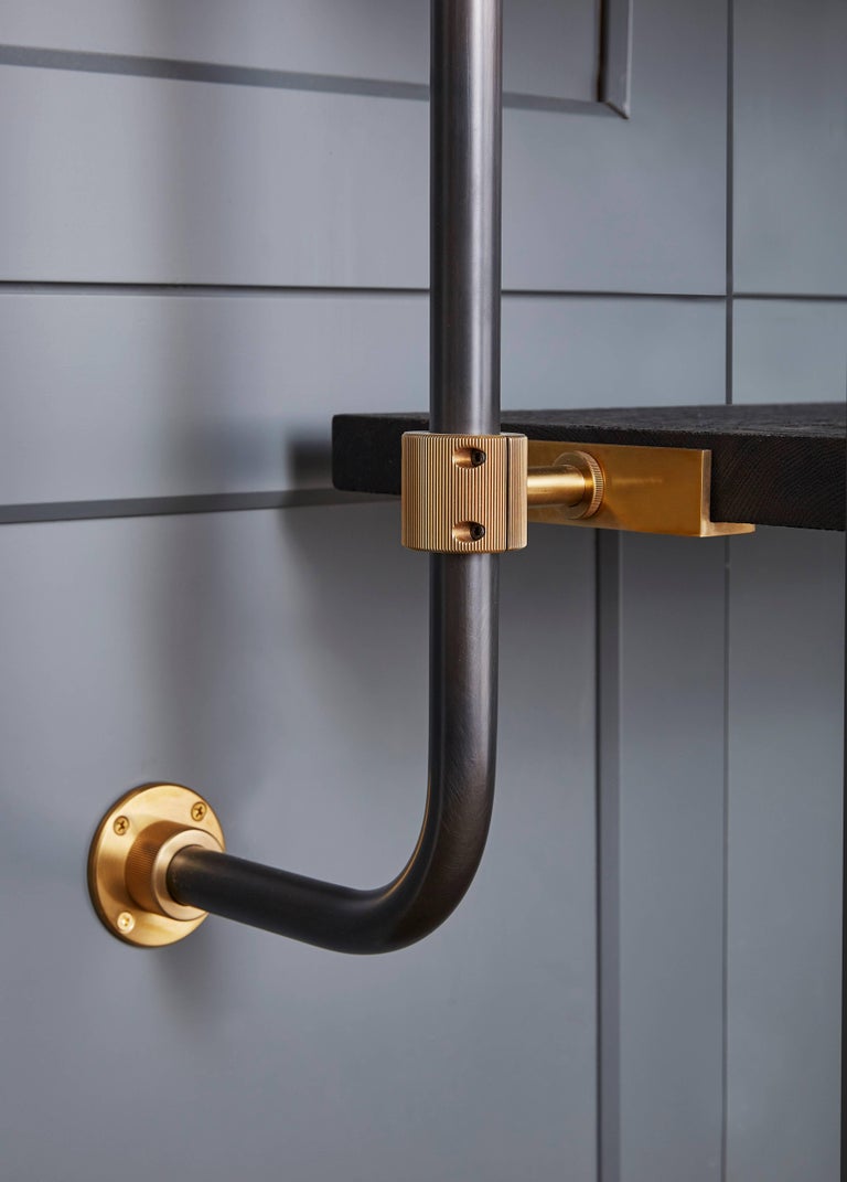 WallMounted Adjustable Loft Shelves with Brass Fittings and Burnt Oak