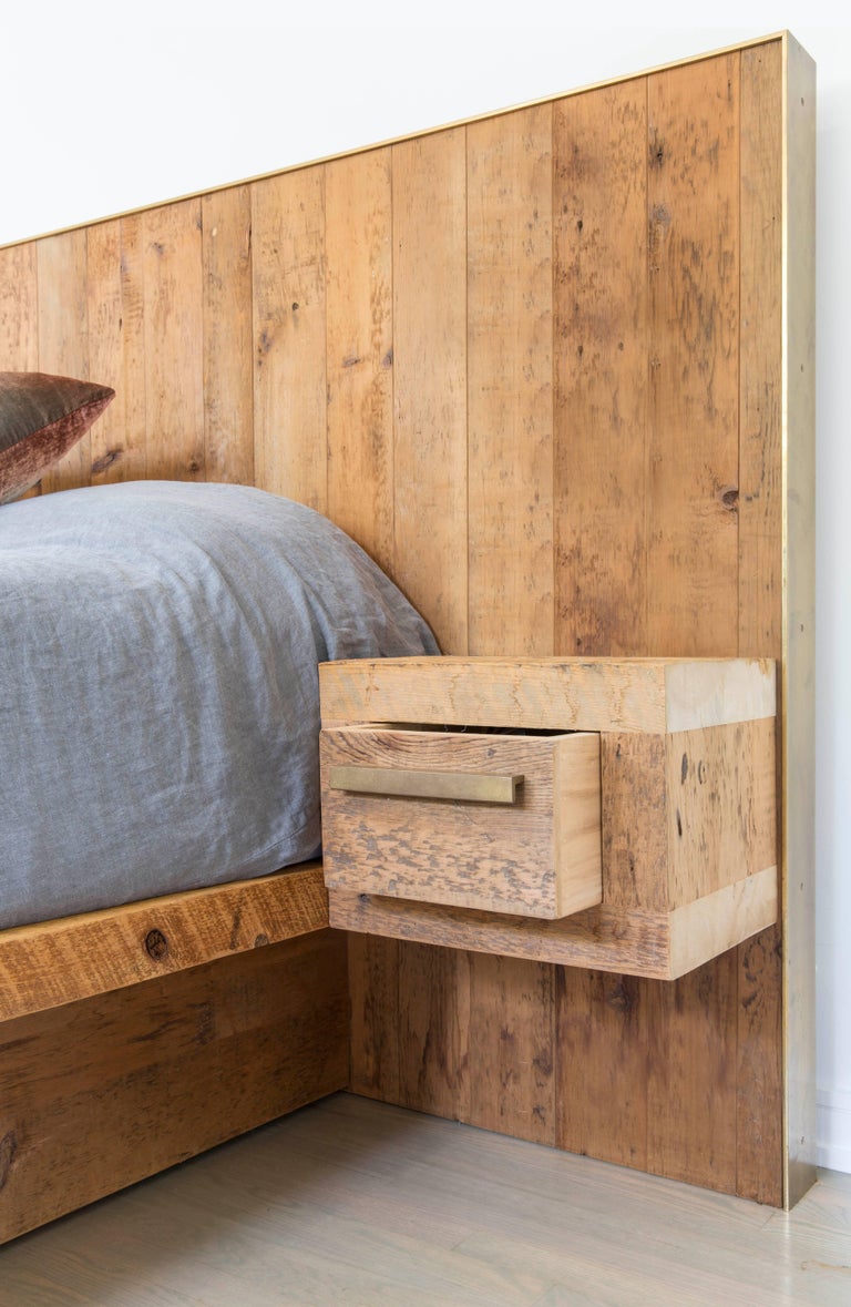 Rustic Modern Bed with Concealed Storage in Reclaimed Pine and Polished