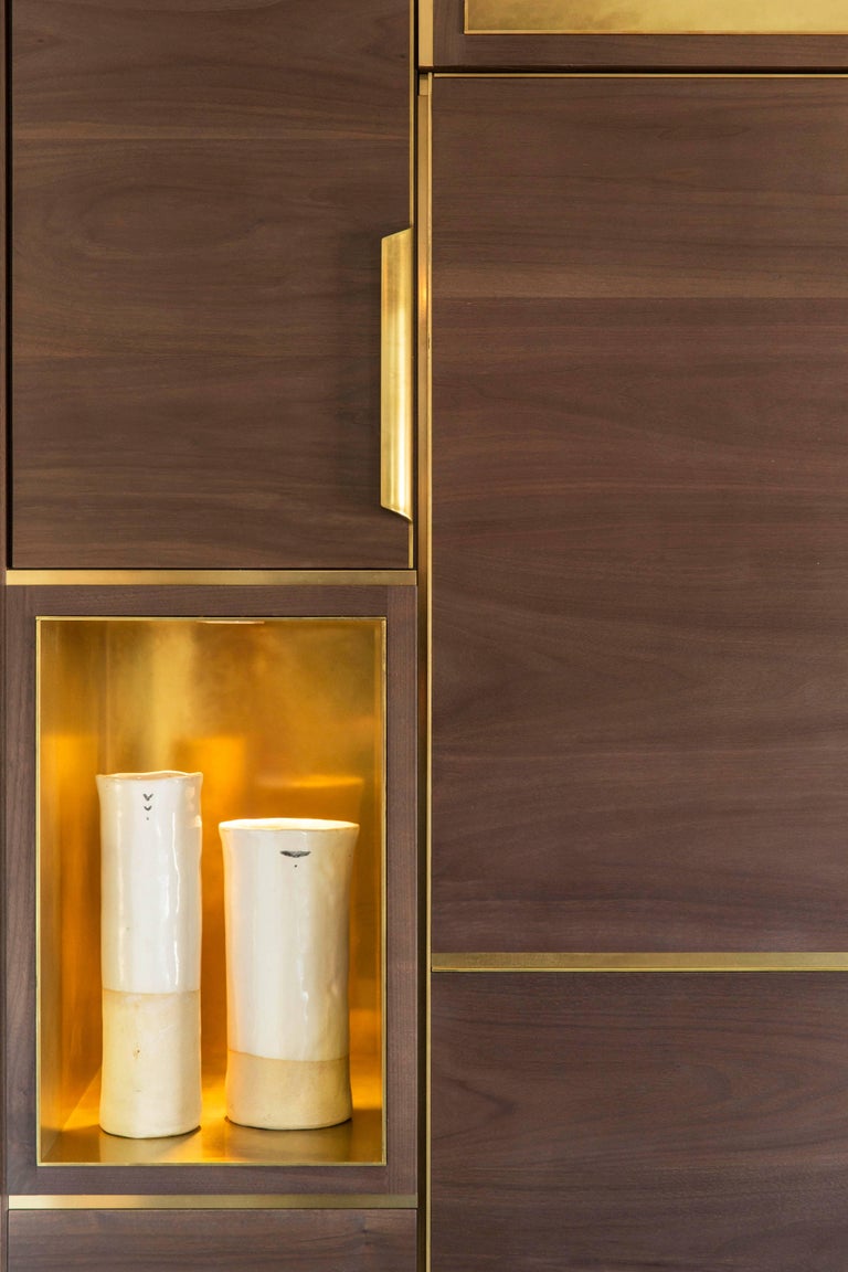 Amuneal’s Silvered Walnut Murphy Bed and Warm Brass Inlays and