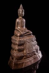 19th Century Silver Figure of a Seated Buddha on a Stepped Pedestal