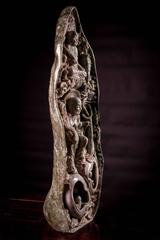 Vintage Hand-Carved Chinese Celadon Jade Statue, Laughing Buddha