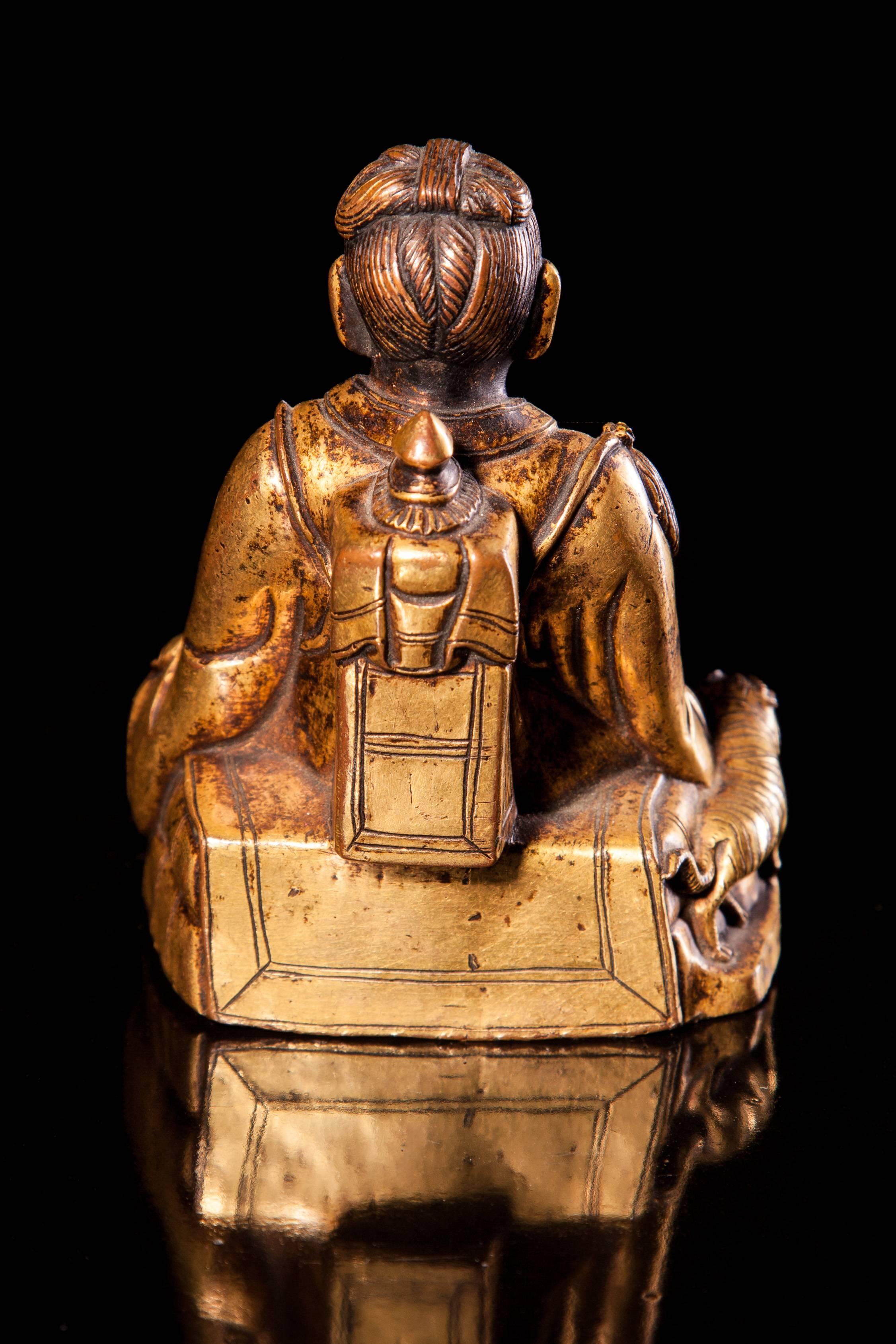 Tibetan Gilt Bronze Figure of Dharmatala For Sale