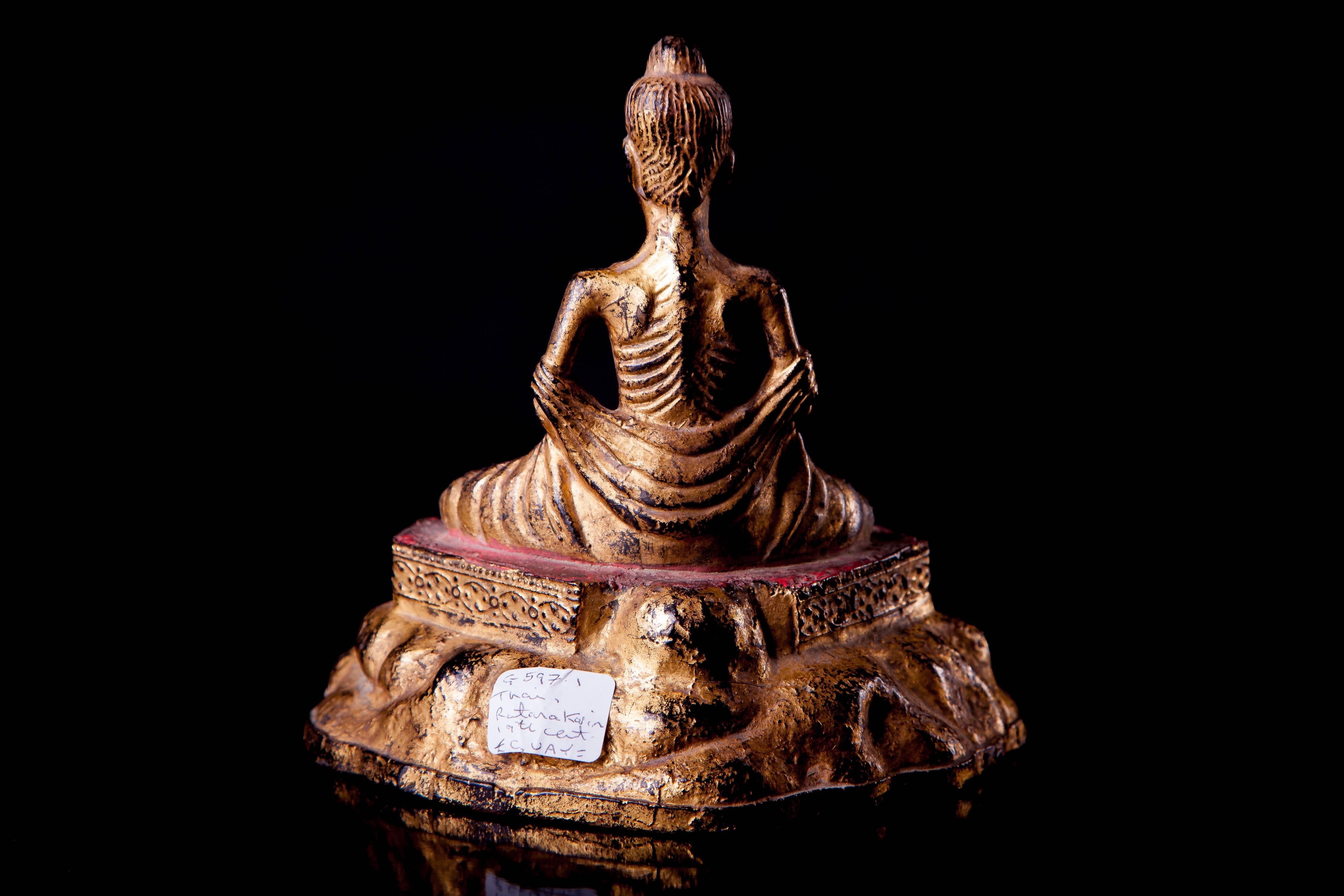 19th Century Two Gilded and Lacquered Bronze Fasting Buddha For Sale