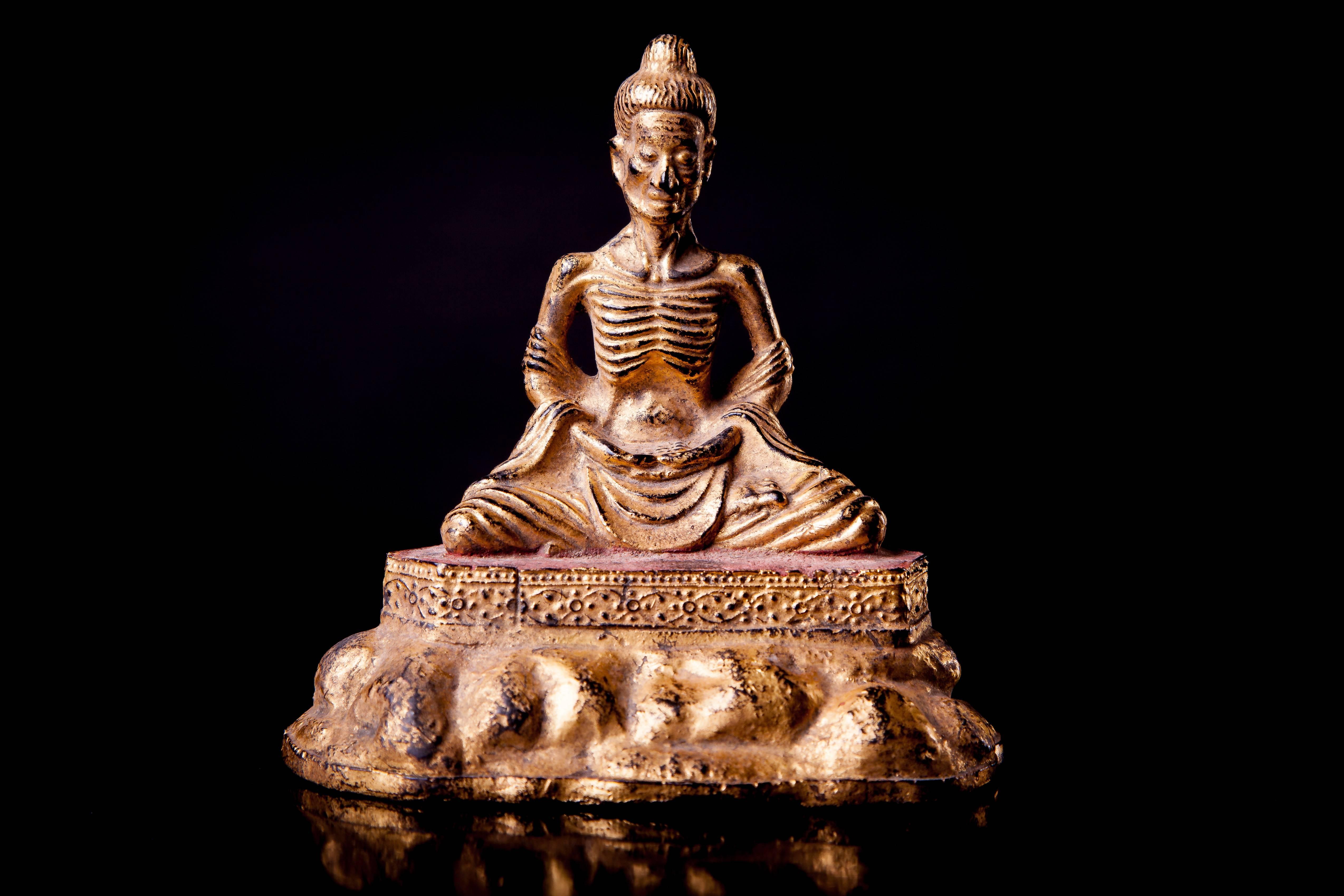 Two Gilded and Lacquered Bronze Fasting Buddha For Sale 1