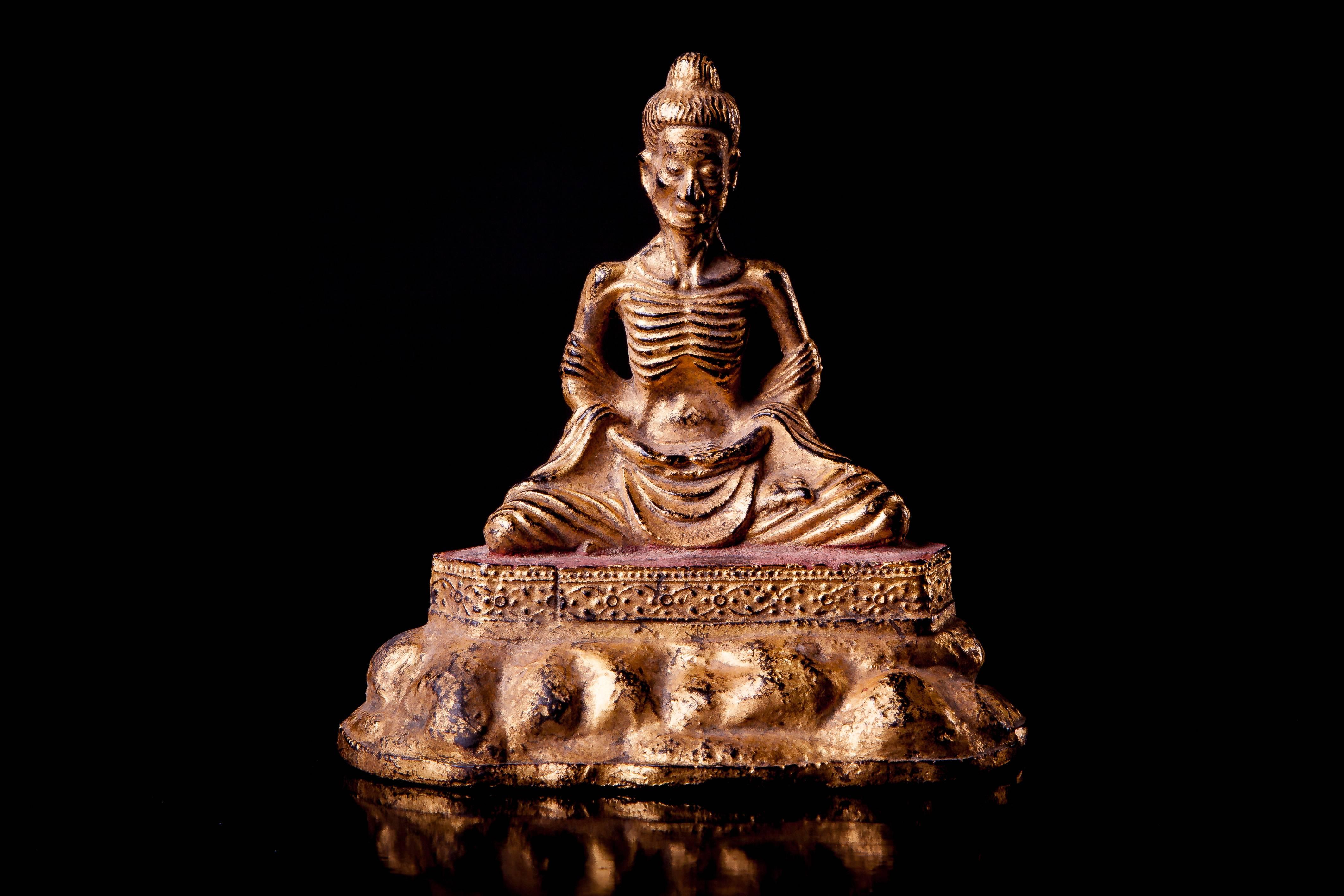 Two Gilded and Lacquered Bronze Fasting Buddha For Sale 2