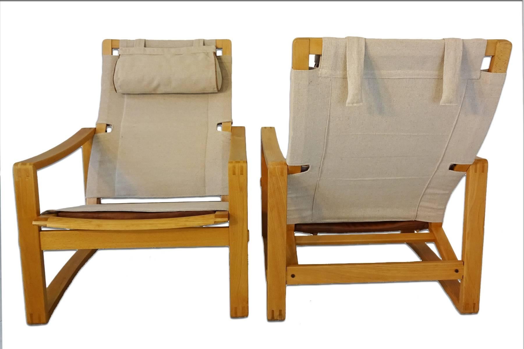 Scandinavian Modern Very Rare Pair of Mid-Century Børge Jensen & Sønner ‘Safari’ Lounge Chairs For Sale
