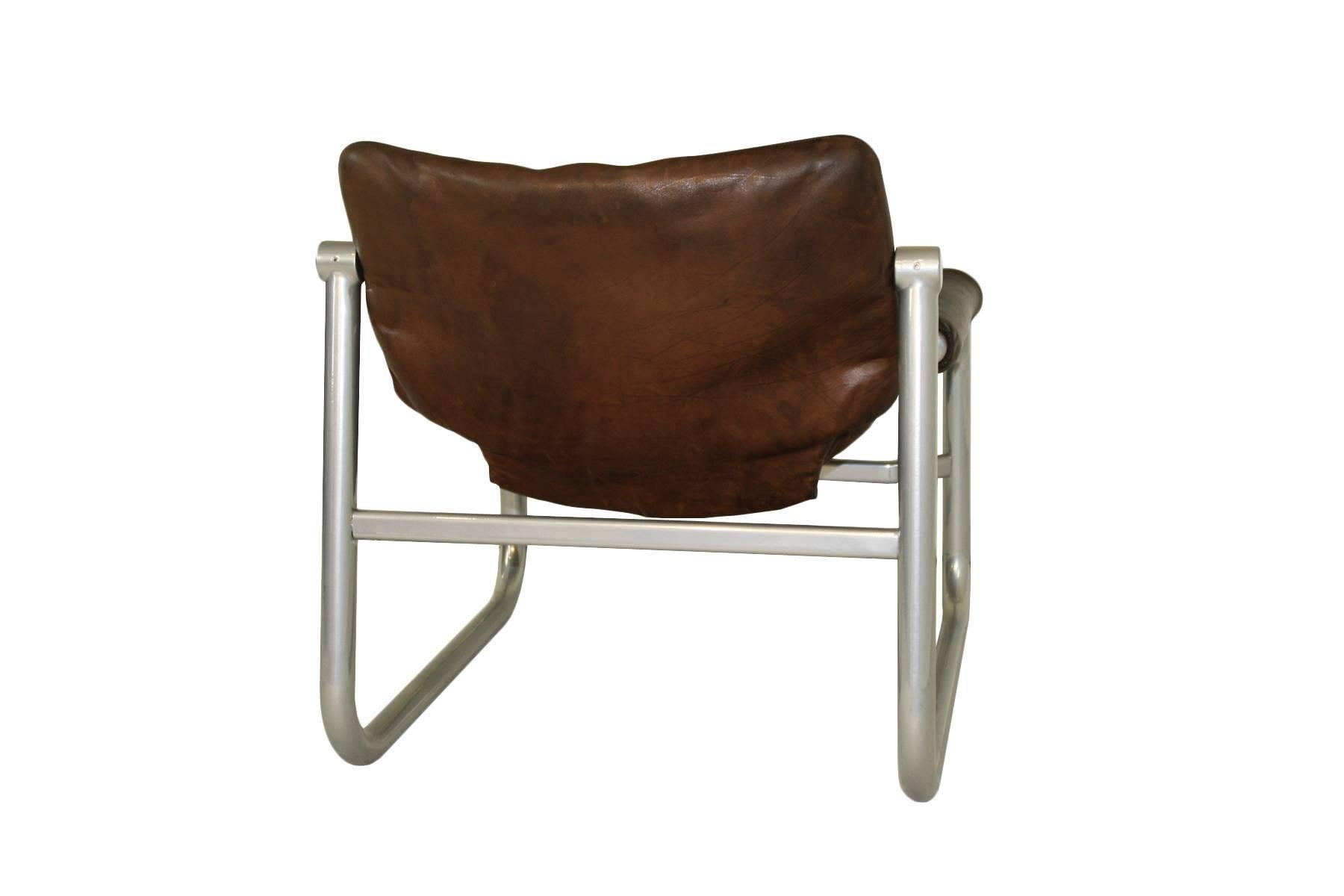 Mid-20th Century 1960s Maurice Burke ‘Alpha’ Leather Sling Chair for Pozza, Brazil For Sale