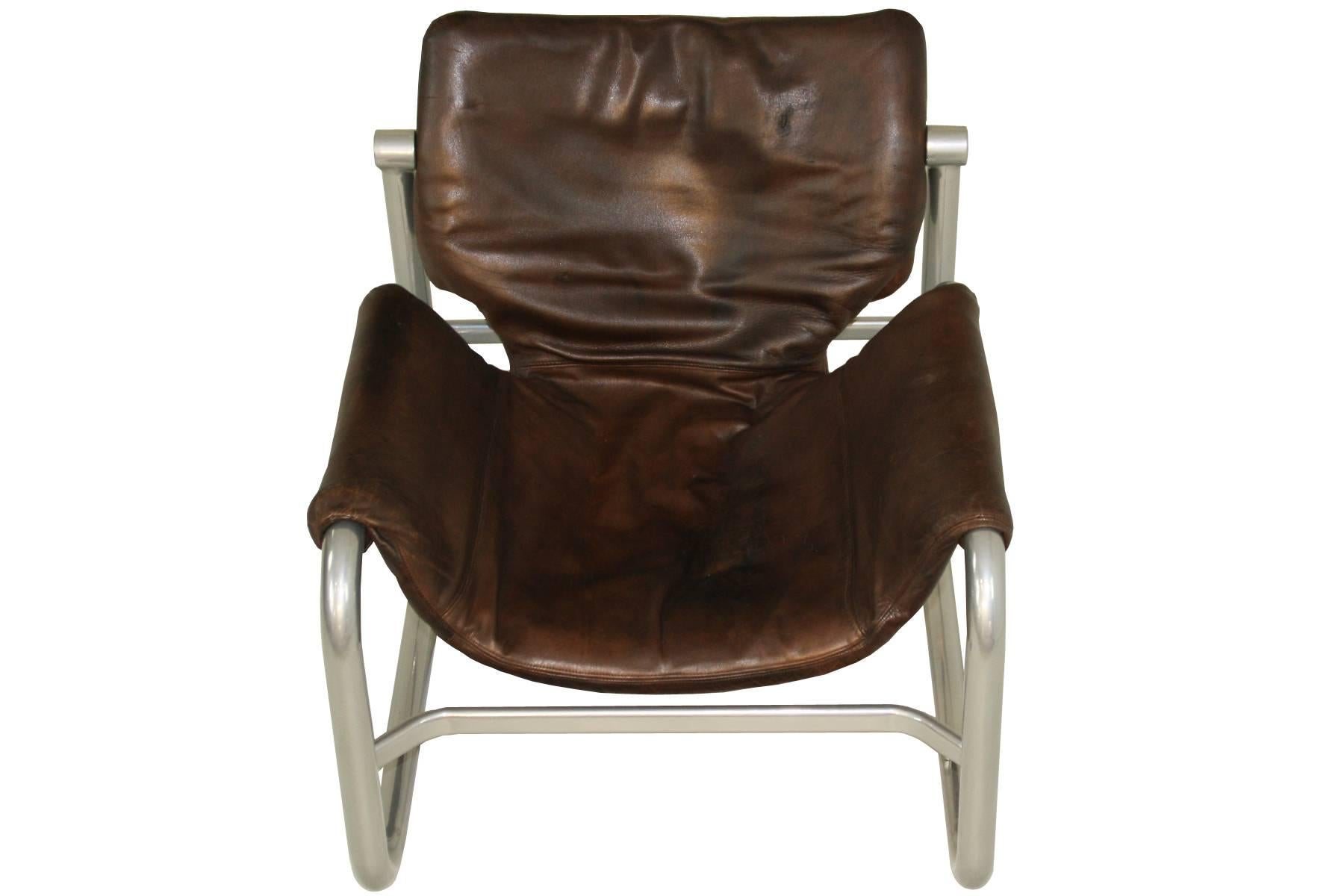 Mid-Century Modern 1960s Maurice Burke ‘Alpha’ Leather Sling Chair for Pozza, Brazil For Sale