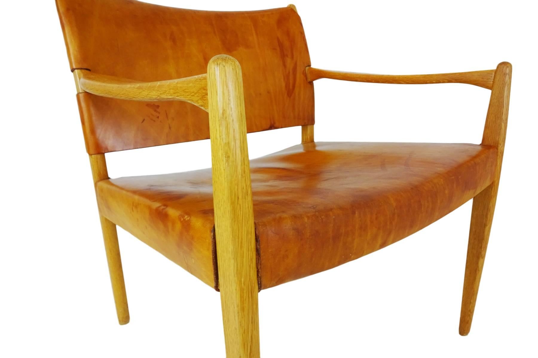 Mid-Century Modern 1950s Midcentury Per-Olof Scotte Premiär Leather Easy Chair
