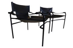 Walter Antonis ‘t Spectrum Mid-Century Modern Black Chrome Leather Lounge Chairs