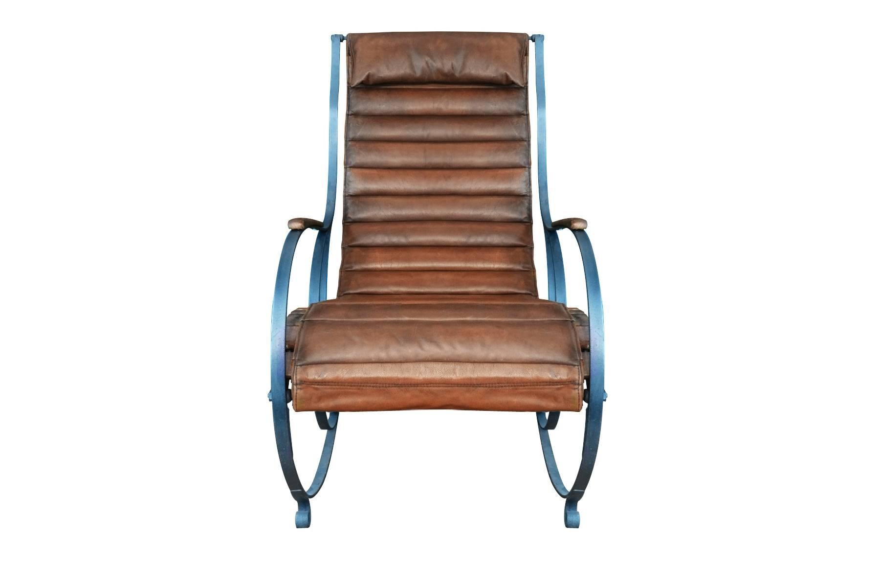 English 1870s British Royal RW Winfield Leather and Steel Campaign ‘Rocking Chair’ For Sale