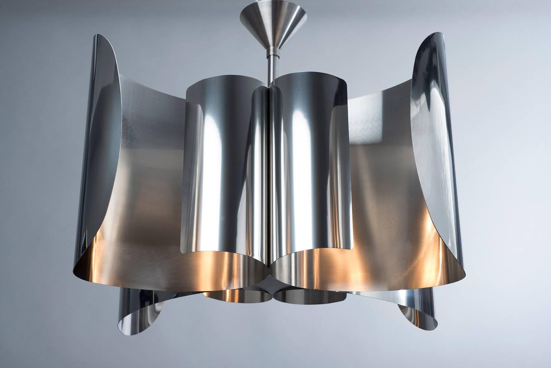 Late 20th Century Voiles Chandelier, Made of Stainless Steel, Made in France by Charles Paris For Sale