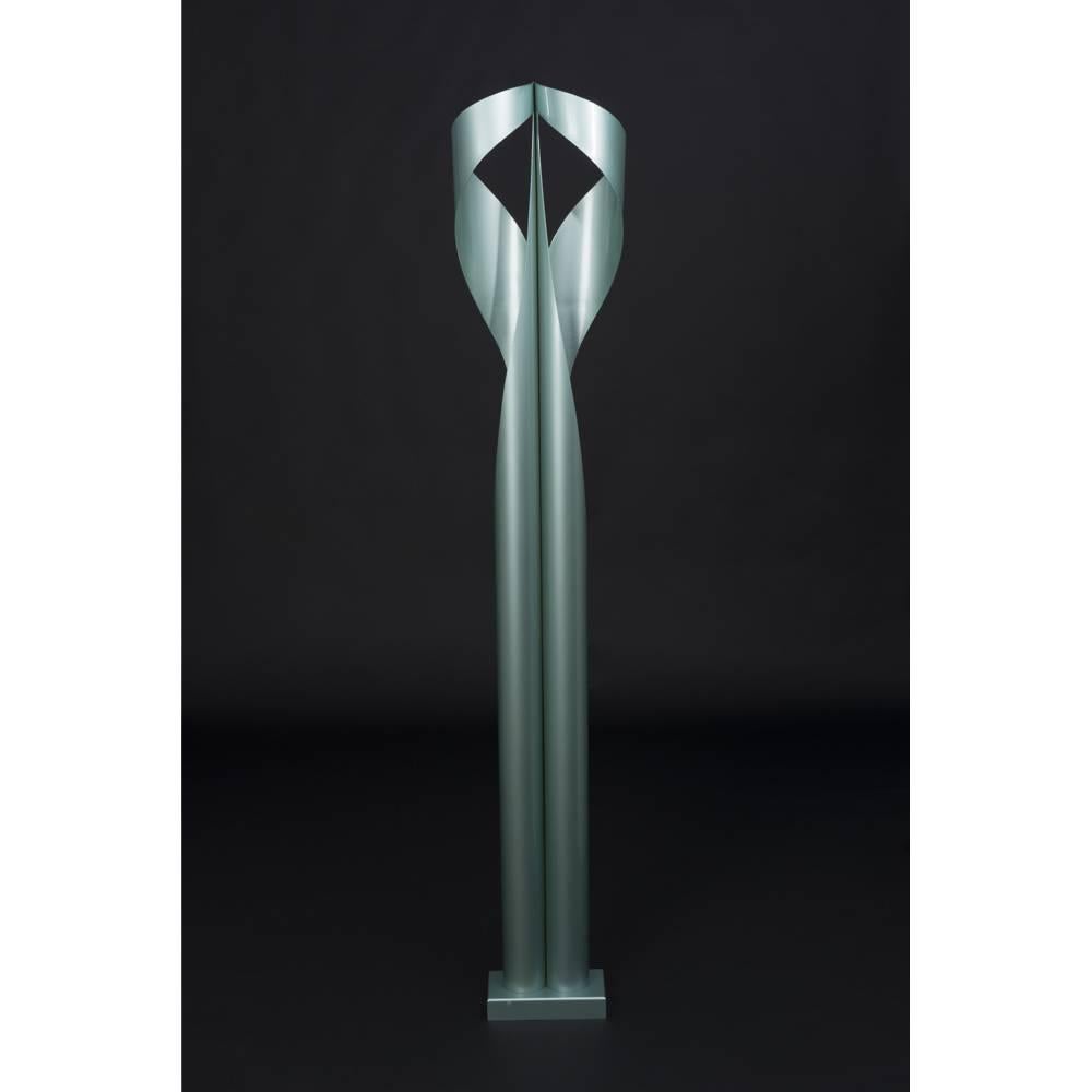 Modern Flamme Floor Lamp, Made of Green Painted Steel, Made in France by Charles Paris For Sale