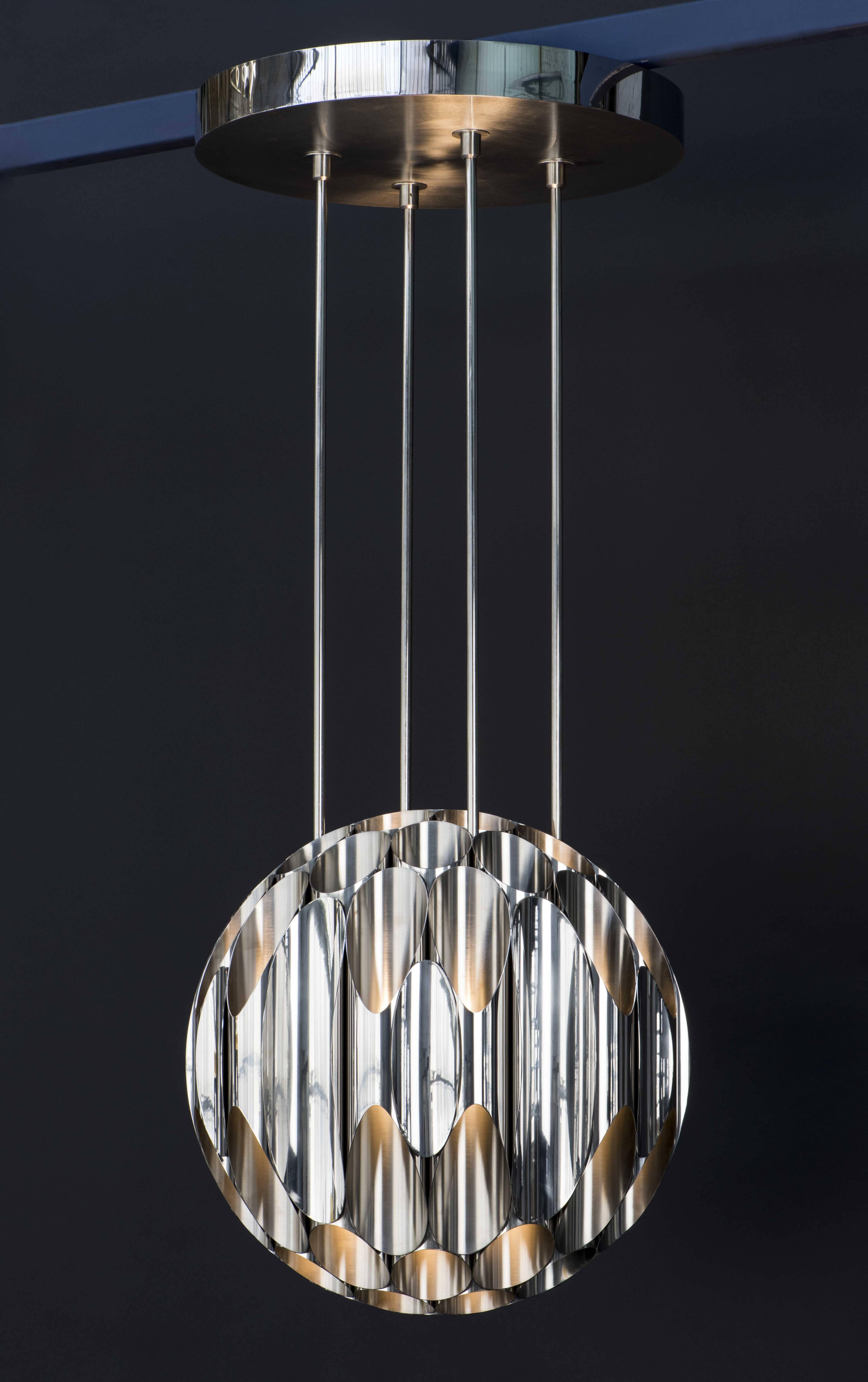 French Apollonius Chandelier, Made of Stainless Steel, Made in France by Charles Paris For Sale