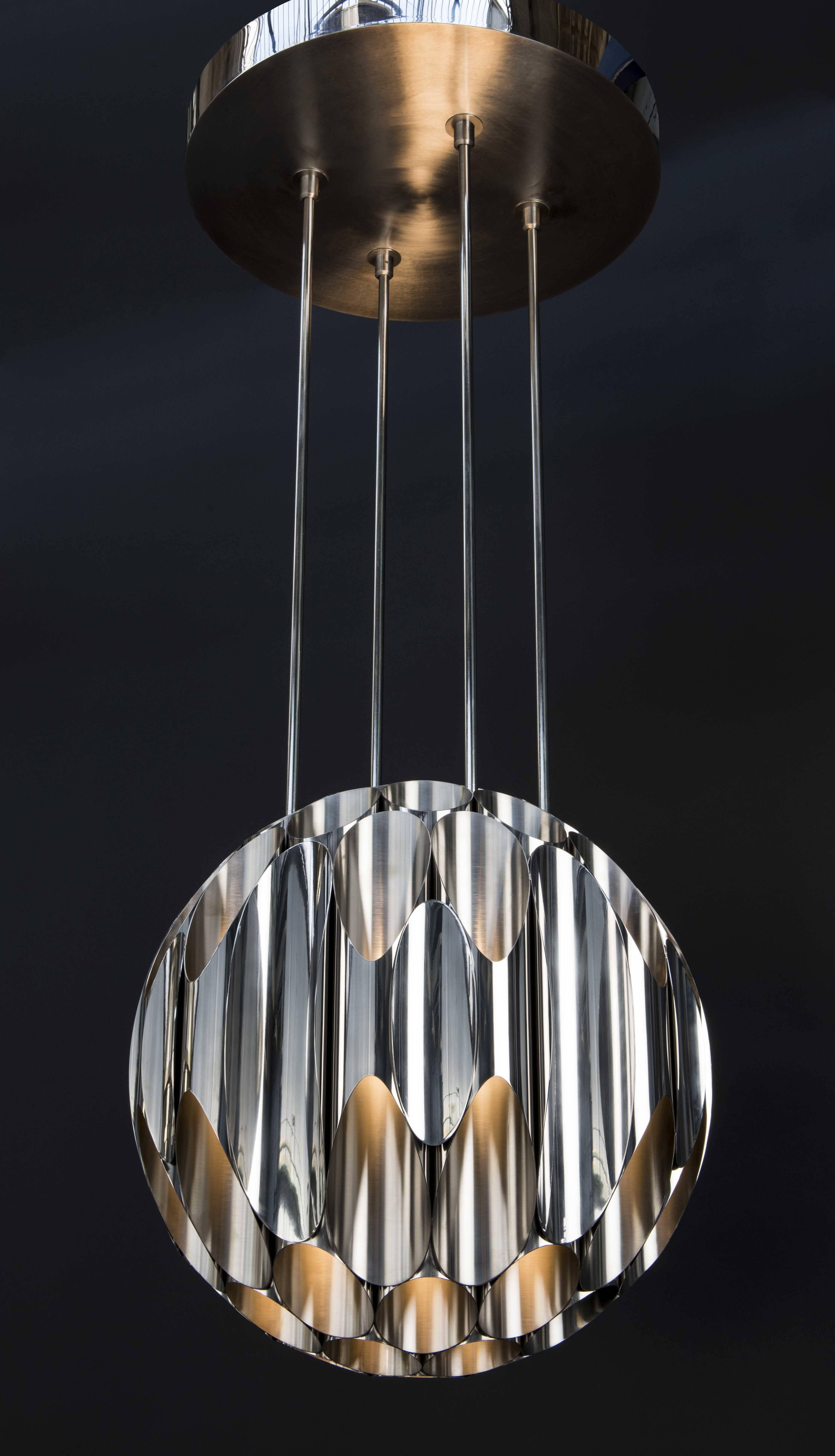 Apollonius Chandelier, Made of Stainless Steel, Made in France by Charles Paris In Excellent Condition For Sale In Saint-denis, FR
