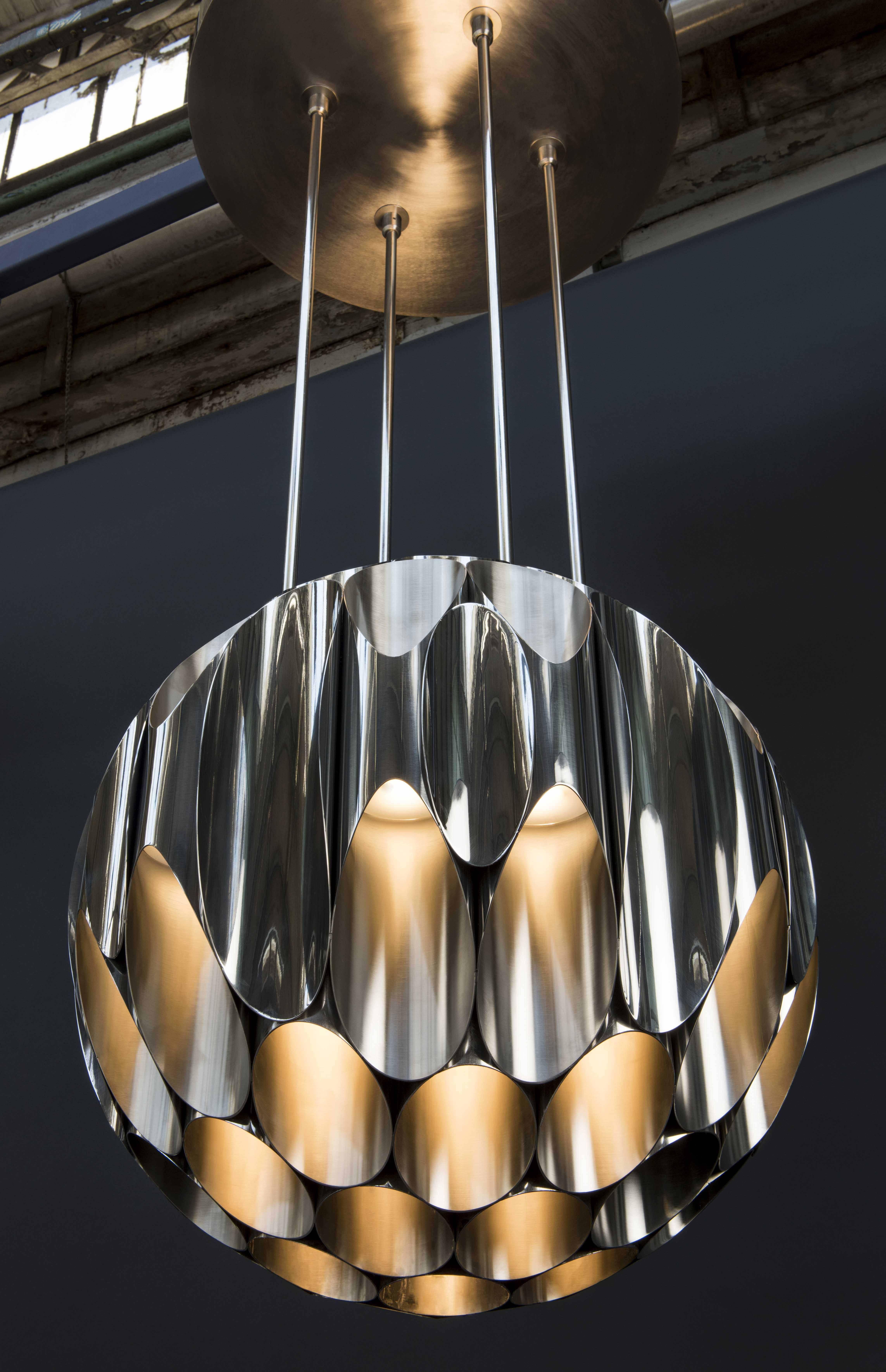 Contemporary Apollonius Chandelier, Made of Stainless Steel, Made in France by Charles Paris For Sale