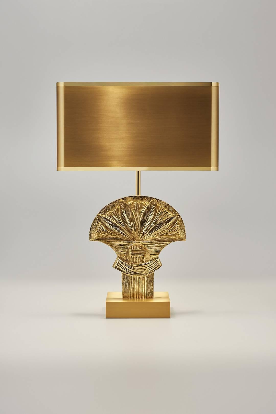 Table lamp made of brass, with brass shade, designed by Chrystiane Charles, signed and numbered, made in France. Rare: Edited only 2 times.
